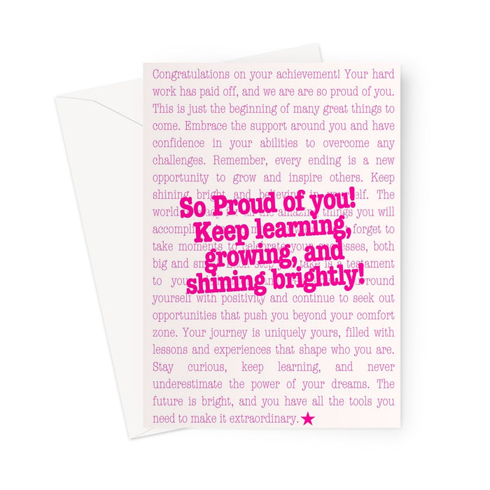 Proud of You Greeting Card - pink on white background Greeting Card