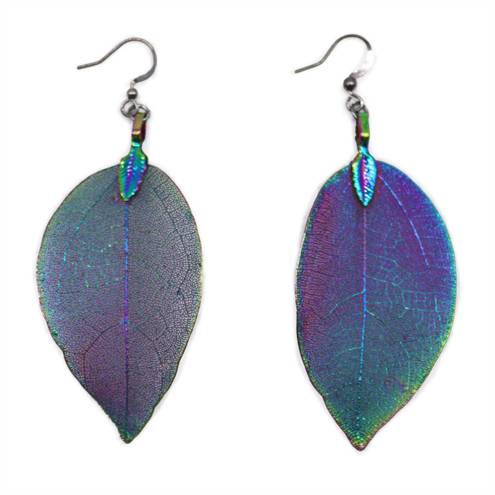 Real Leaf Earrings - Multicoloured