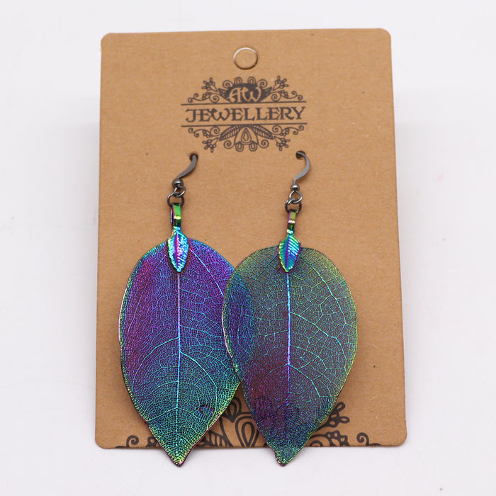 Real Leaf Earrings - Multicoloured