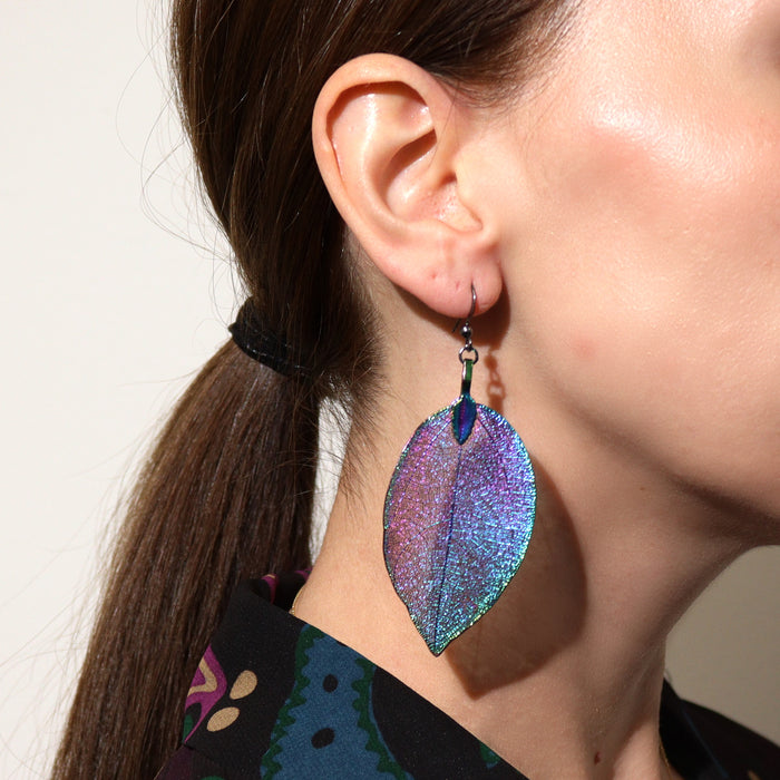 Real Leaf Earrings - Multicoloured