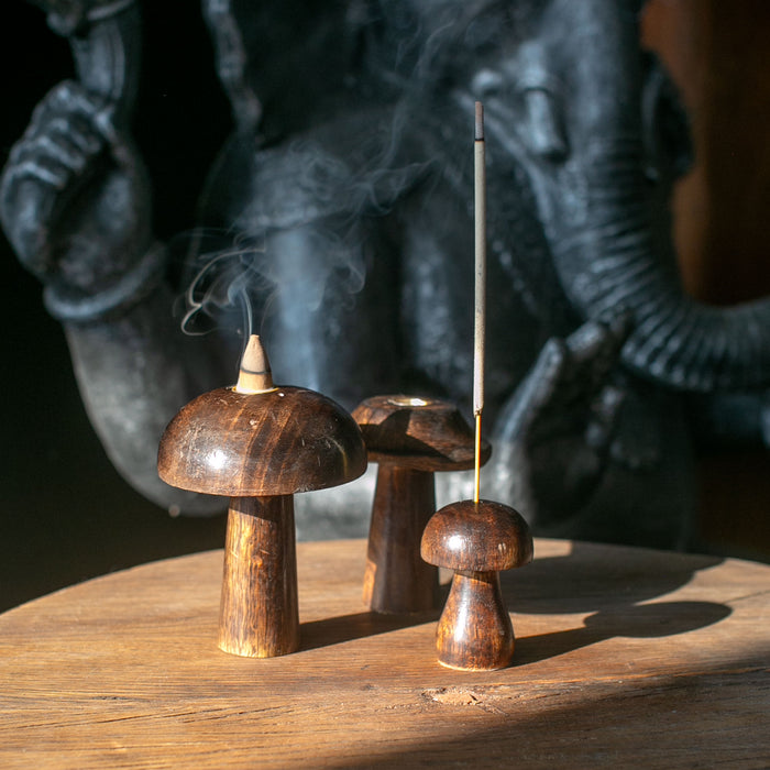 3 x Wooden Incense Mushrooms