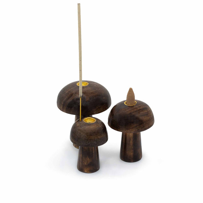 3 x Wooden Incense Mushrooms