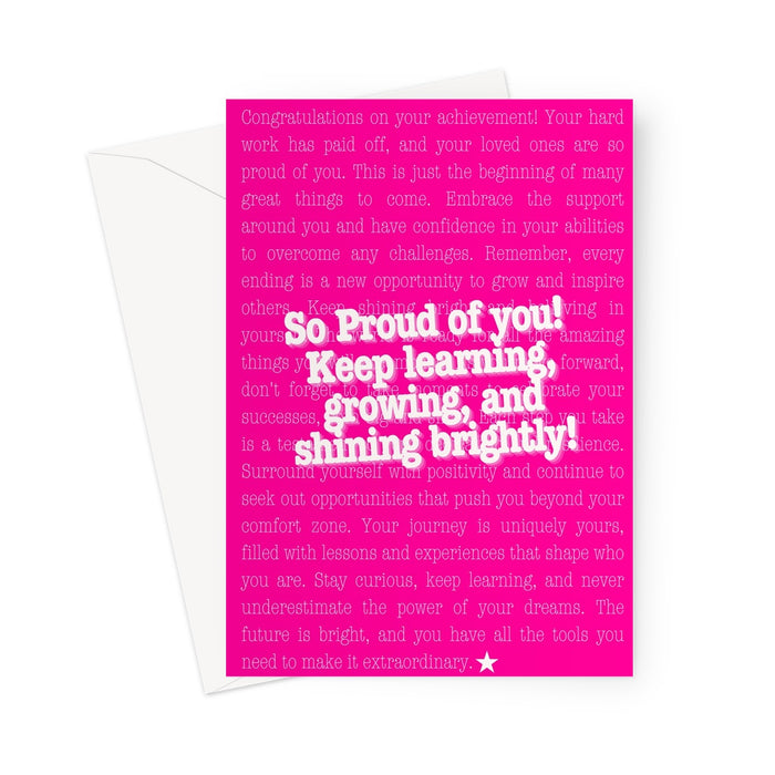 Proud of You Greeting Card - white on pink background Greeting Card