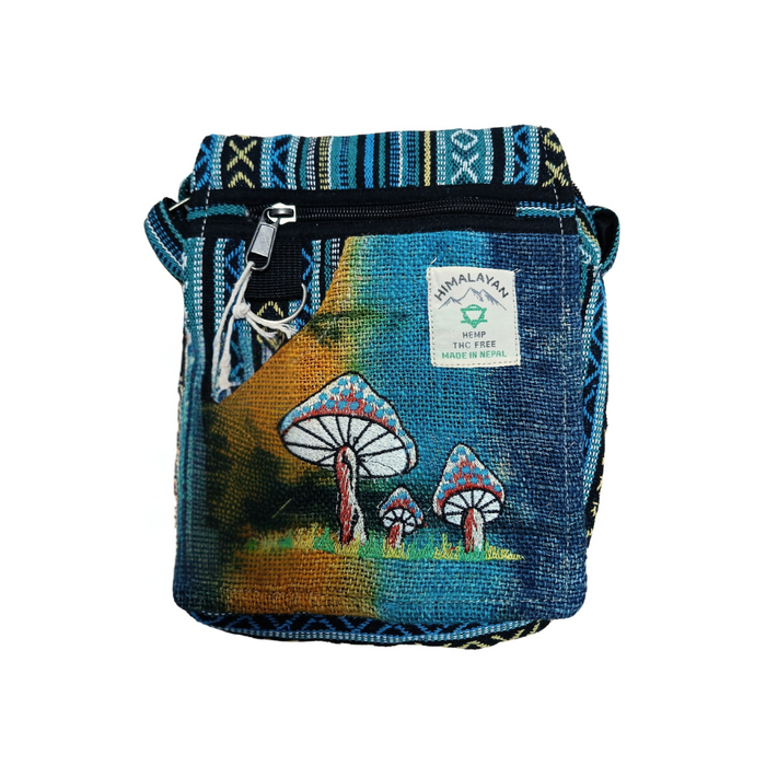 Hemp Embroidery Blue Mushroom Festival Bag