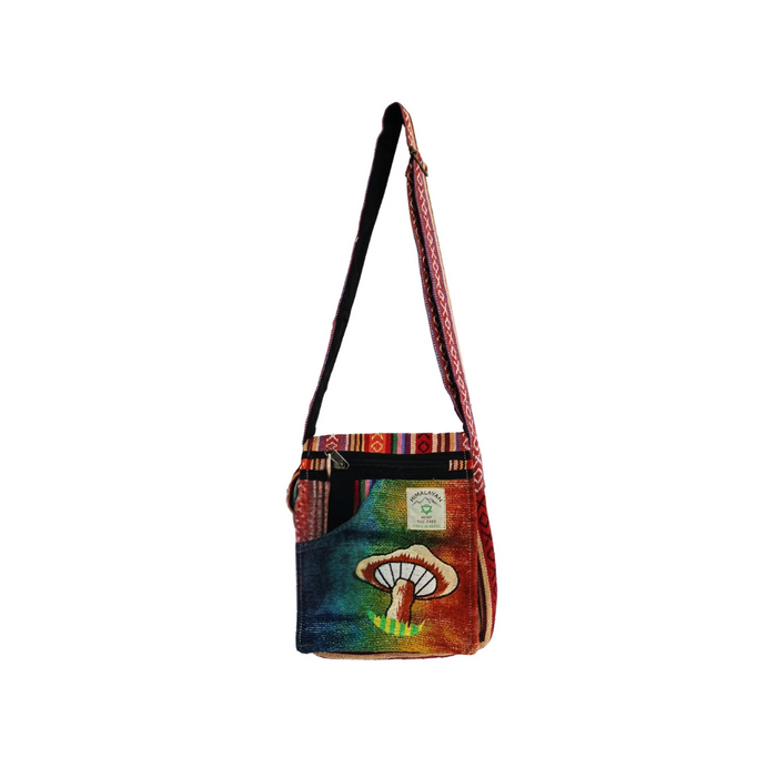 Hemp Embroidery Red & Orange Mushroom Festival Bag