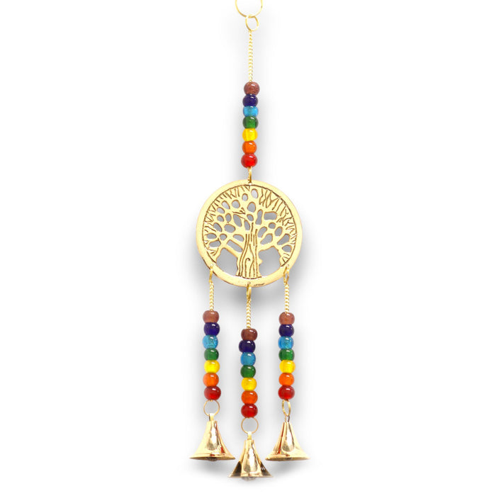 Indian Wind Chime - Brass Tree of Life with Chakra Beads - 3 Bells