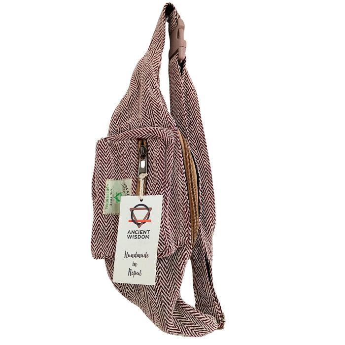 Cotton Hemp Style Cross Body / Bum Bag - Wine