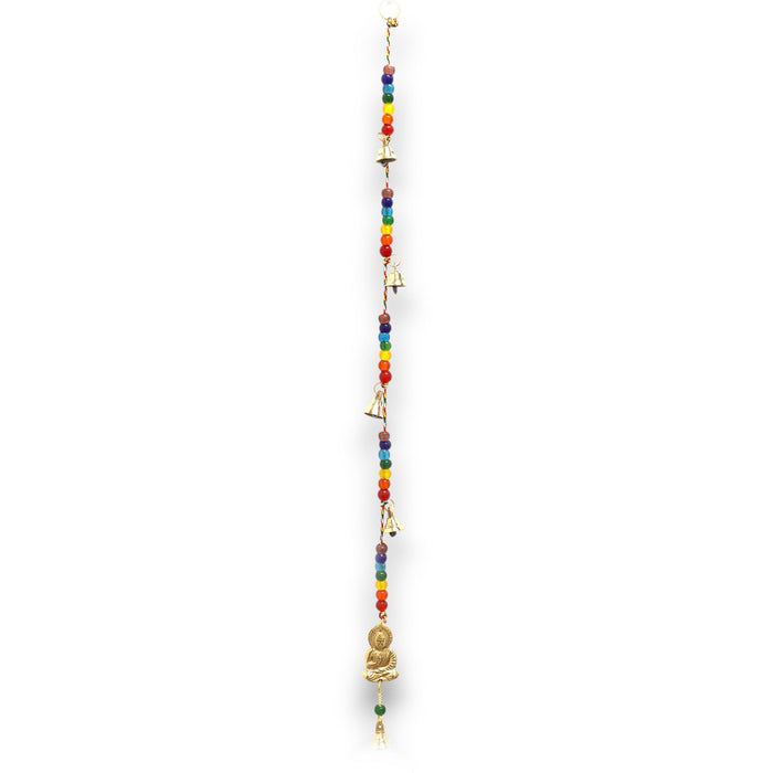 Indian Wind Chime - Brass Buddha with Chakra Beads String Bells 53cm