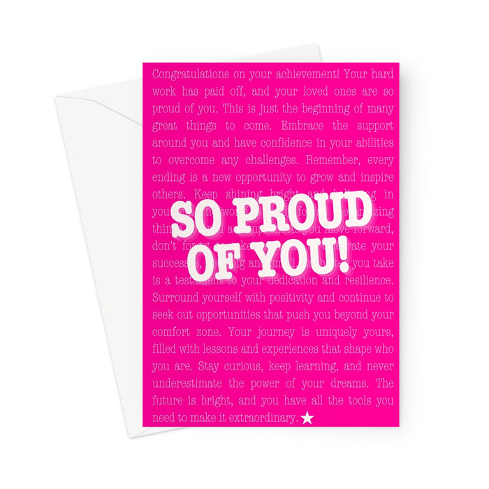 SO Proud of You Greeting Card - white on pink background Greeting Card