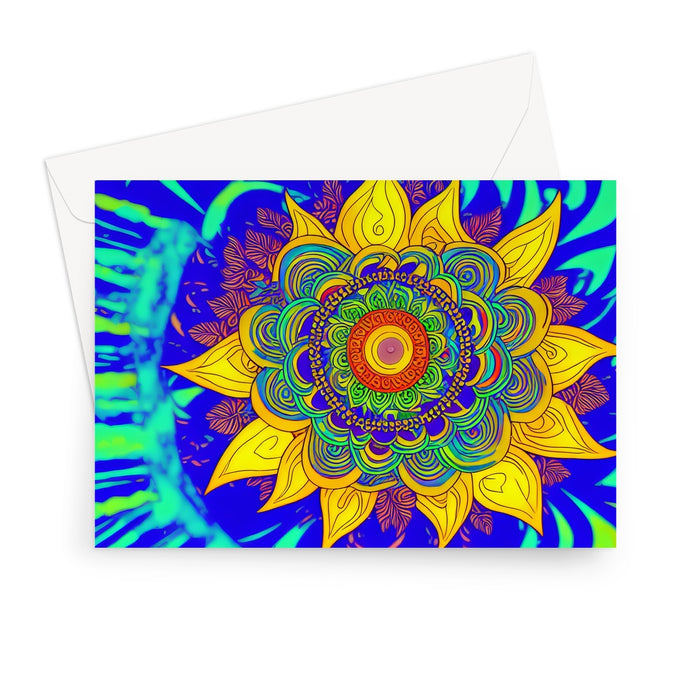 Mandala Psychedelic Sunflower Greeting Card