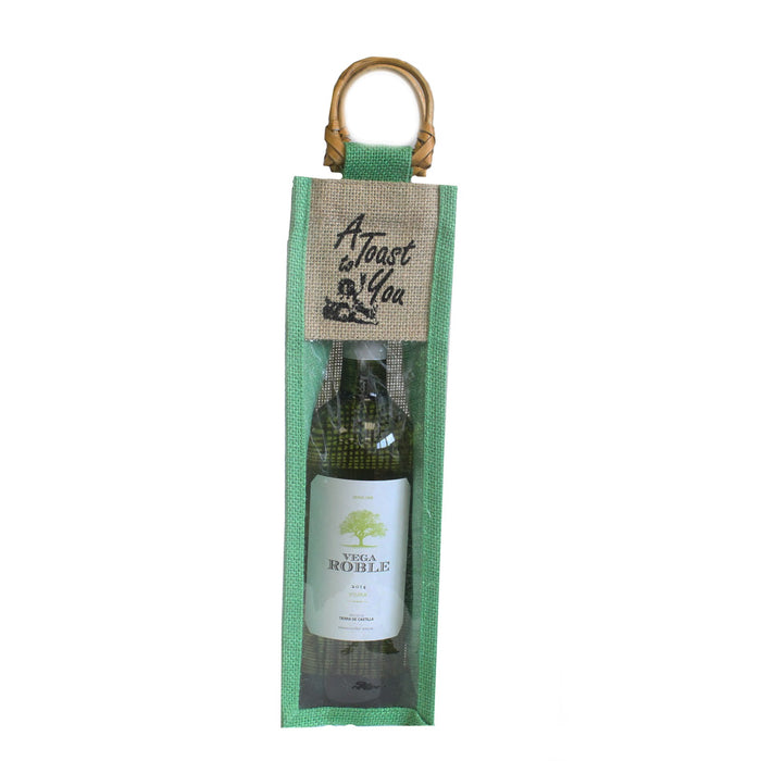 Jute Bottle Bag - Green - A Toast To You