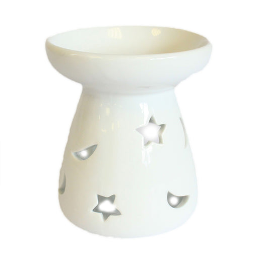 Small Classic Ceramic White Oil Burner - Moon & Star