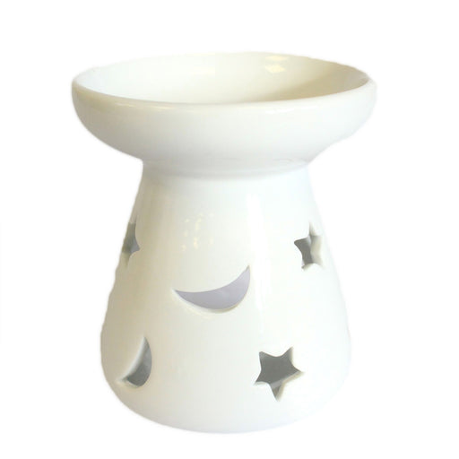 Large Classic White Ceramic Oil Burner - Moon & Star
