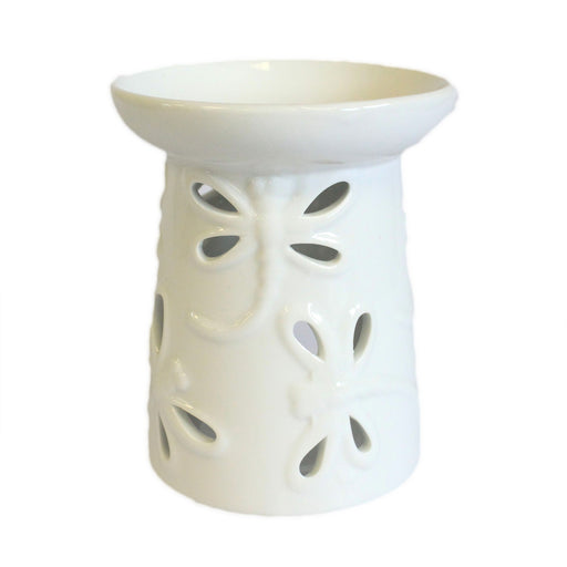 Classic White Ceramic Oil Burner - Dragonfly