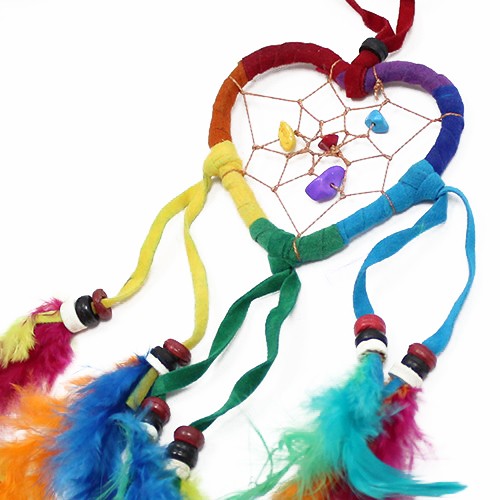 Bali Dreamcatcher - Small Heart - Rainbow x 6