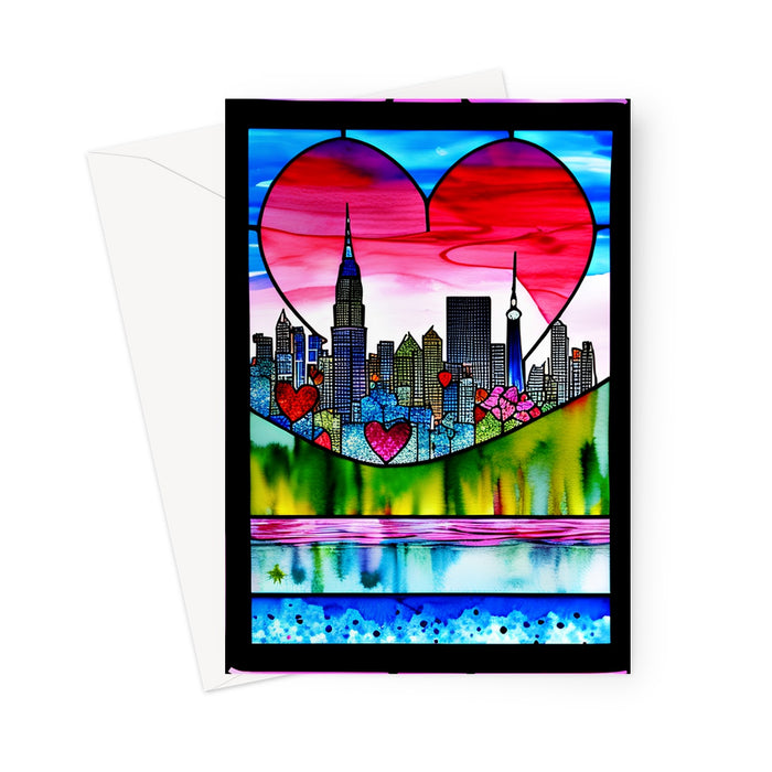 New York City In Love Stained Glass -  Blank Greeting Card