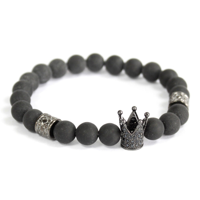 Crystal Crown / Black Agate - Gemstone Bracelet x 3