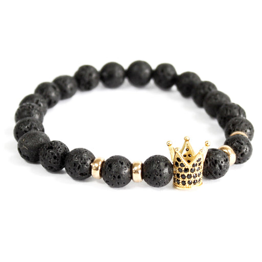 Gold Crown / Lava Stone - Gemstone Bracelet x 3