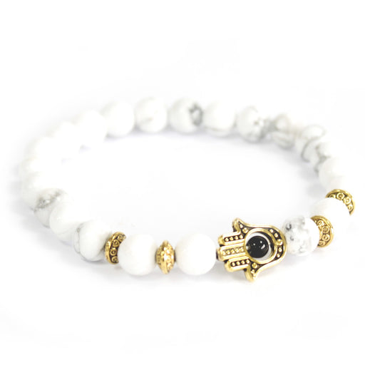 Gold Hamsa Hand / White Stone - Gemstone Bracelet x 3
