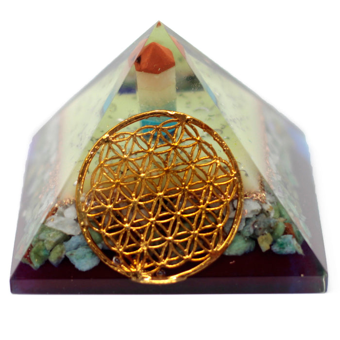 Large Organite Pyramid 80mm - Flower of life symbol