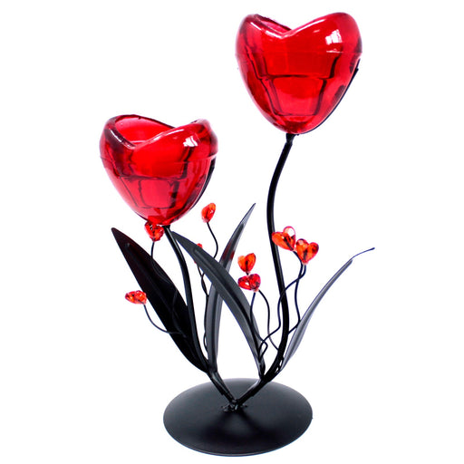 Romantic Candleholder - Twin Hearts Flower