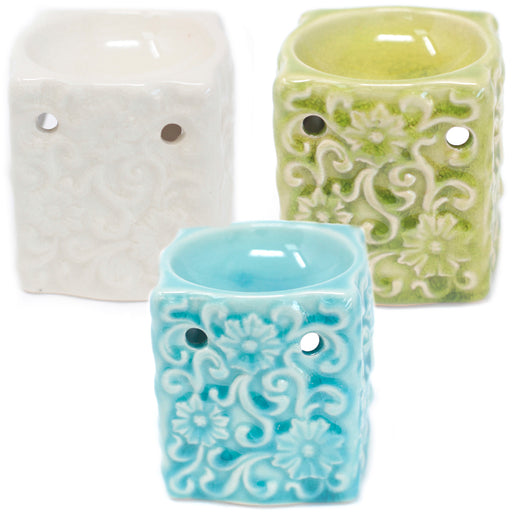 Classic Small Ceramic Square Floral Oil Burners (aast)