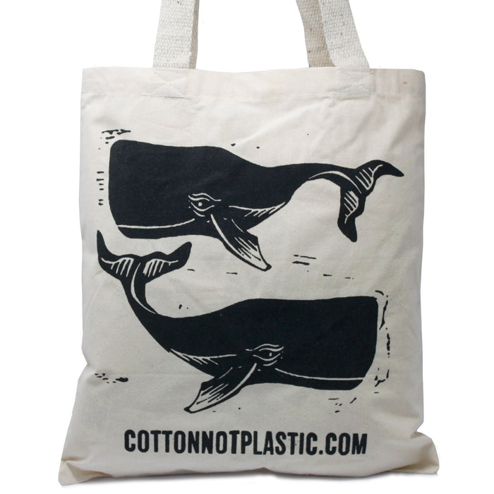 Large Natural 6oz Cotton Bag 38x42cm - WHALES