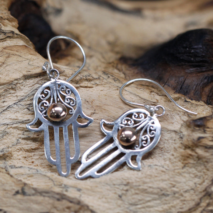 Silver & Gold Earring - Hamsa Hand