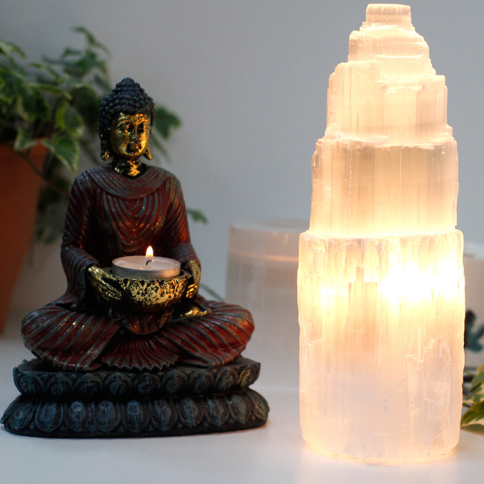 Natural Selenite Crystal Tower Lamp - 25 cm