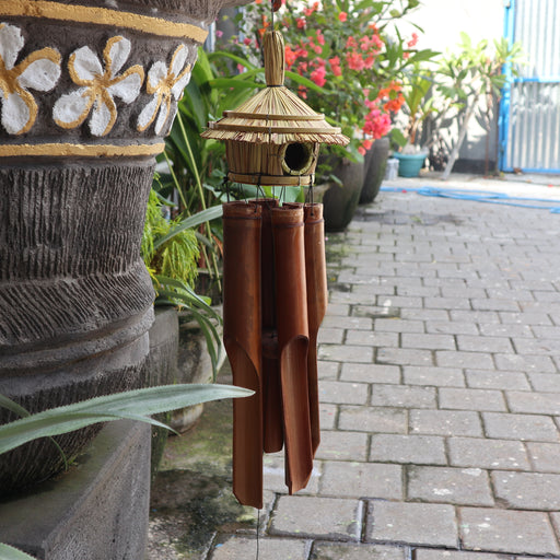 Large Round Seagrass Bird Box with Chimes 56x20cm