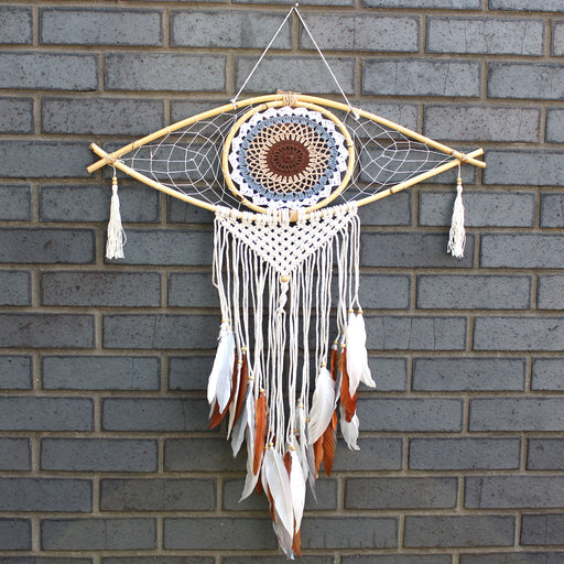 Protection Dreamcatcher - Large Macrame Evil Eye White/ Grey/Brown