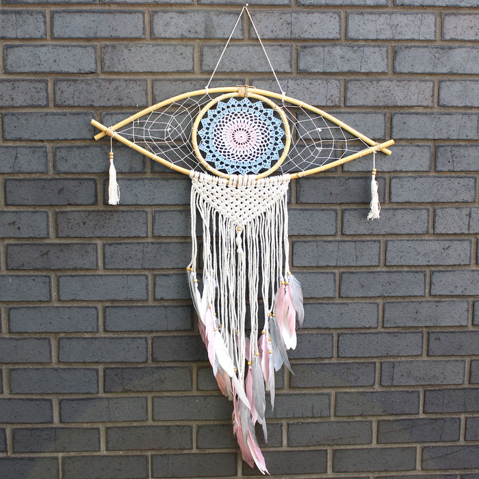 Protection Dreamcatcher - Large Macrame Eye Blue/ White/Pink