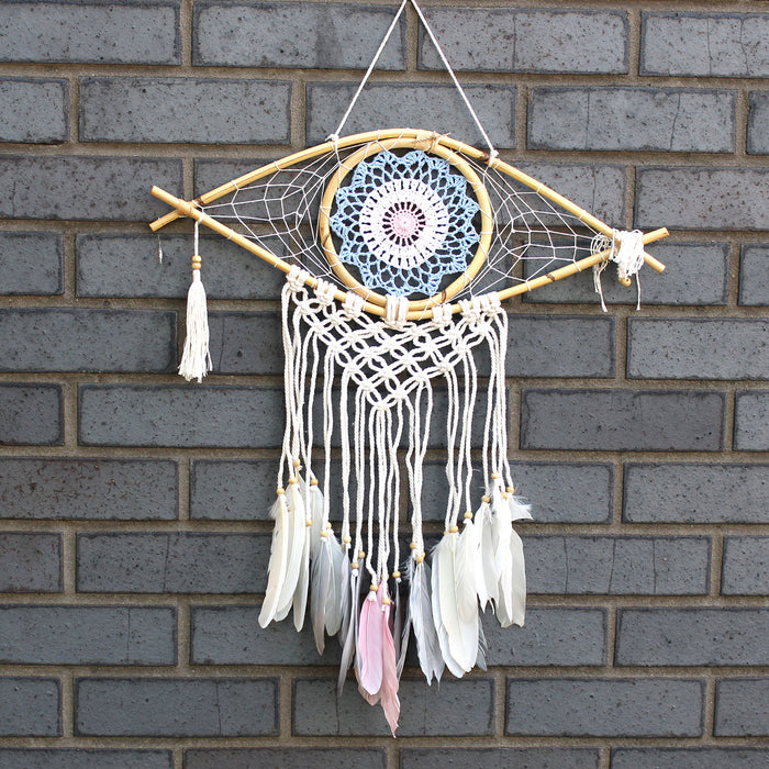 Protection Dreamcatcher - Macrame Evil Eye Blue/White/Pink