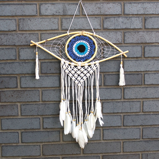 Protection Dreamcatcher - Macrame Evil Eye Blue/White/Black