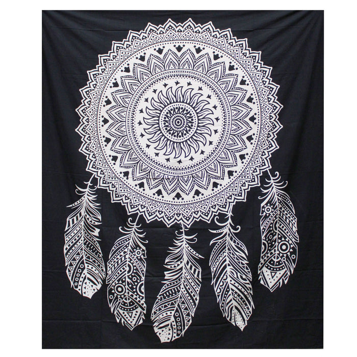 B&W Double Cotton Bedspread & Wall Hanging - Dreamcatcher