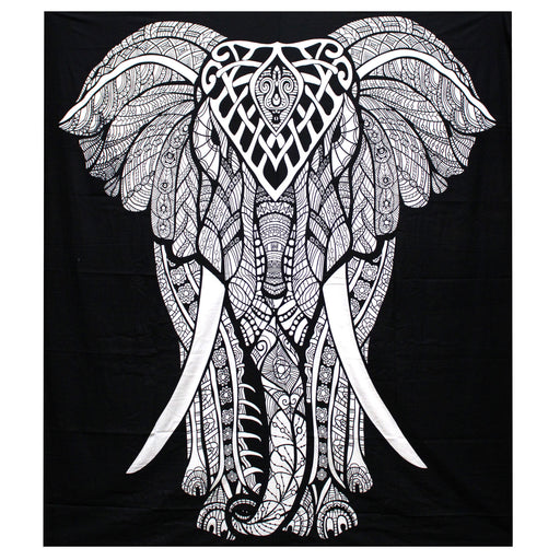 B&W Double Cotton Bedspread & Wall Hanging - Elephant