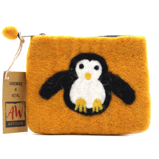 Natural Felt Zipper Pouch (asst) - Cute Penguin