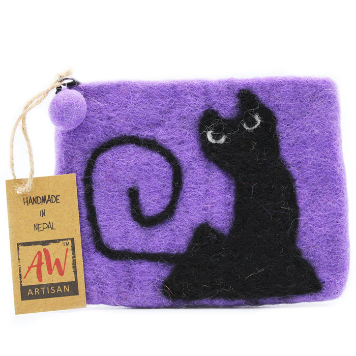 Natural Felt Zipper Pouch (asst) - Black Cat