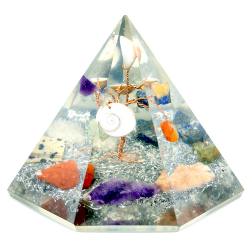 Orgonite 7 sided Pyramid - Gemstone Wisdom Tree - 90 mm