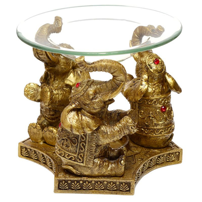 Lucky Elephant Gold Oil and Tart Burner with Glass Dish