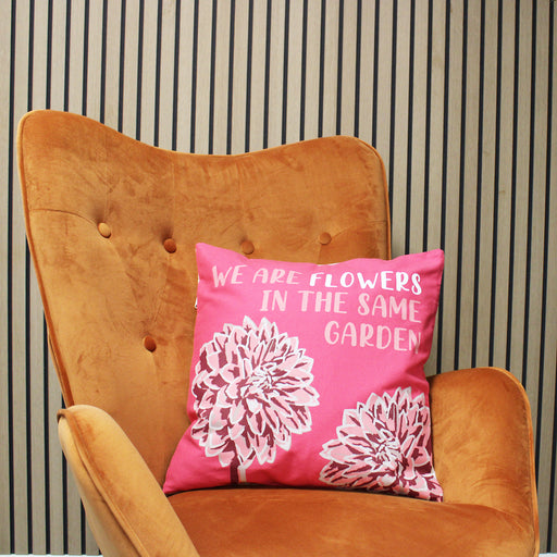 Printed Cotton Cushion Cover - We are Flowers - Olive, Pink and Natural x 3