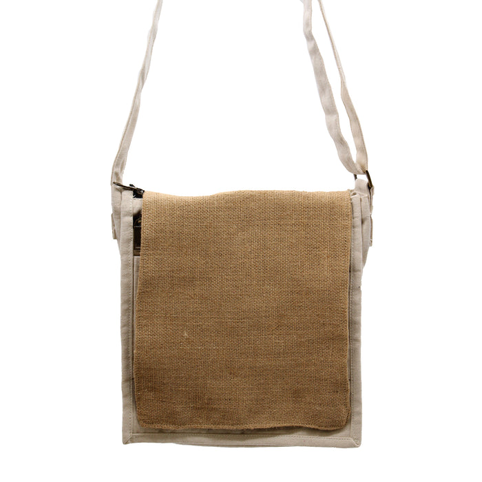 Cotton Canvas Messenger Bag - Natural and Soft Jute