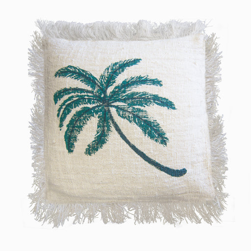 Linen Cushion 45x45cm Palm Tree with Fringe