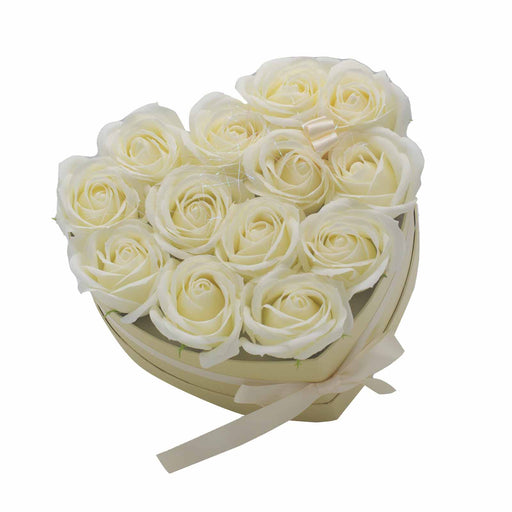 Soap Flower Gift Bouquet - 13 Cream Roses - Heart