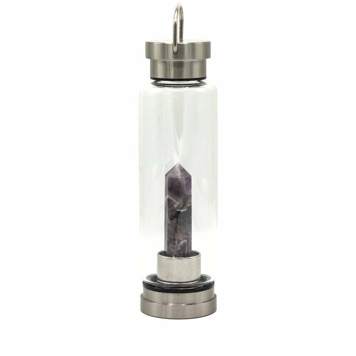 Gemstone Water Bottle Glass - Amethyst Healing Crystal  Obelisk