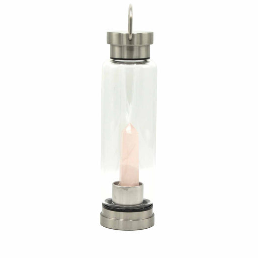 Gemstone Water Bottle Glass - Rose Quartz Healing Crystal Obelisk