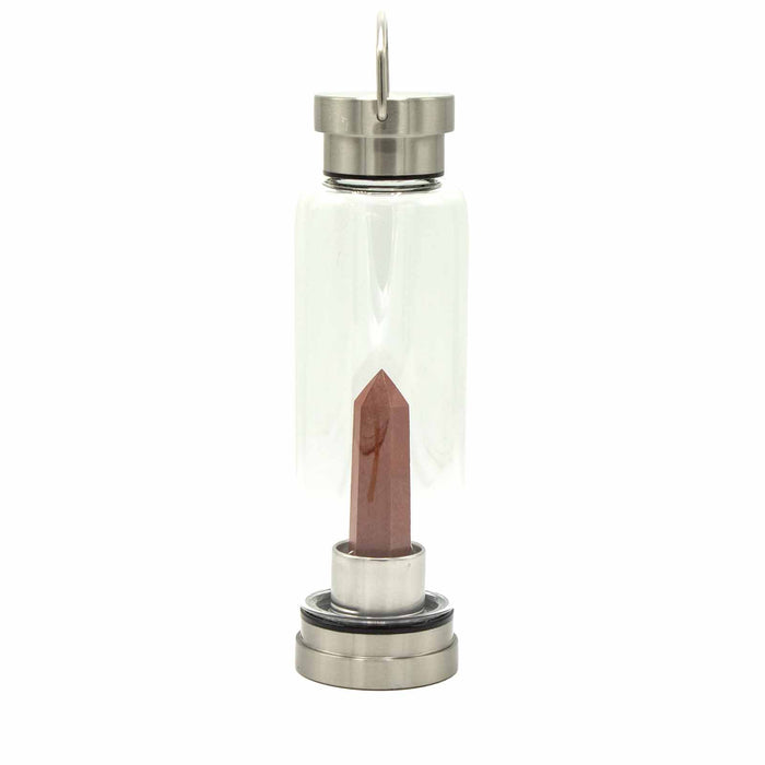 Gemstone Water Bottle Glass - Red Jasper Healing Crystal Obelisk