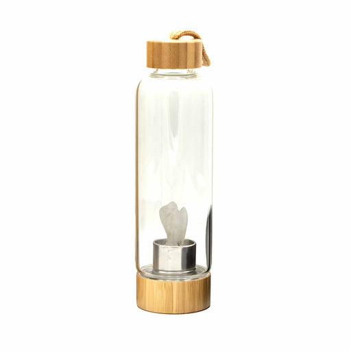 Gemstone Water Bottle Glass - Clear Quartz Cleansing Angel