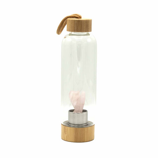 Gemstone Water Bottle Glass - Rejuvenating Rose Quartz Angel