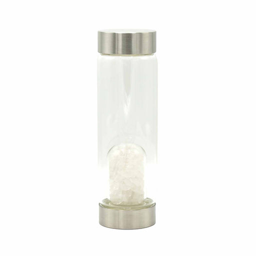 Gemstone Water Bottle Glass - Clear Quartz Gem Chips